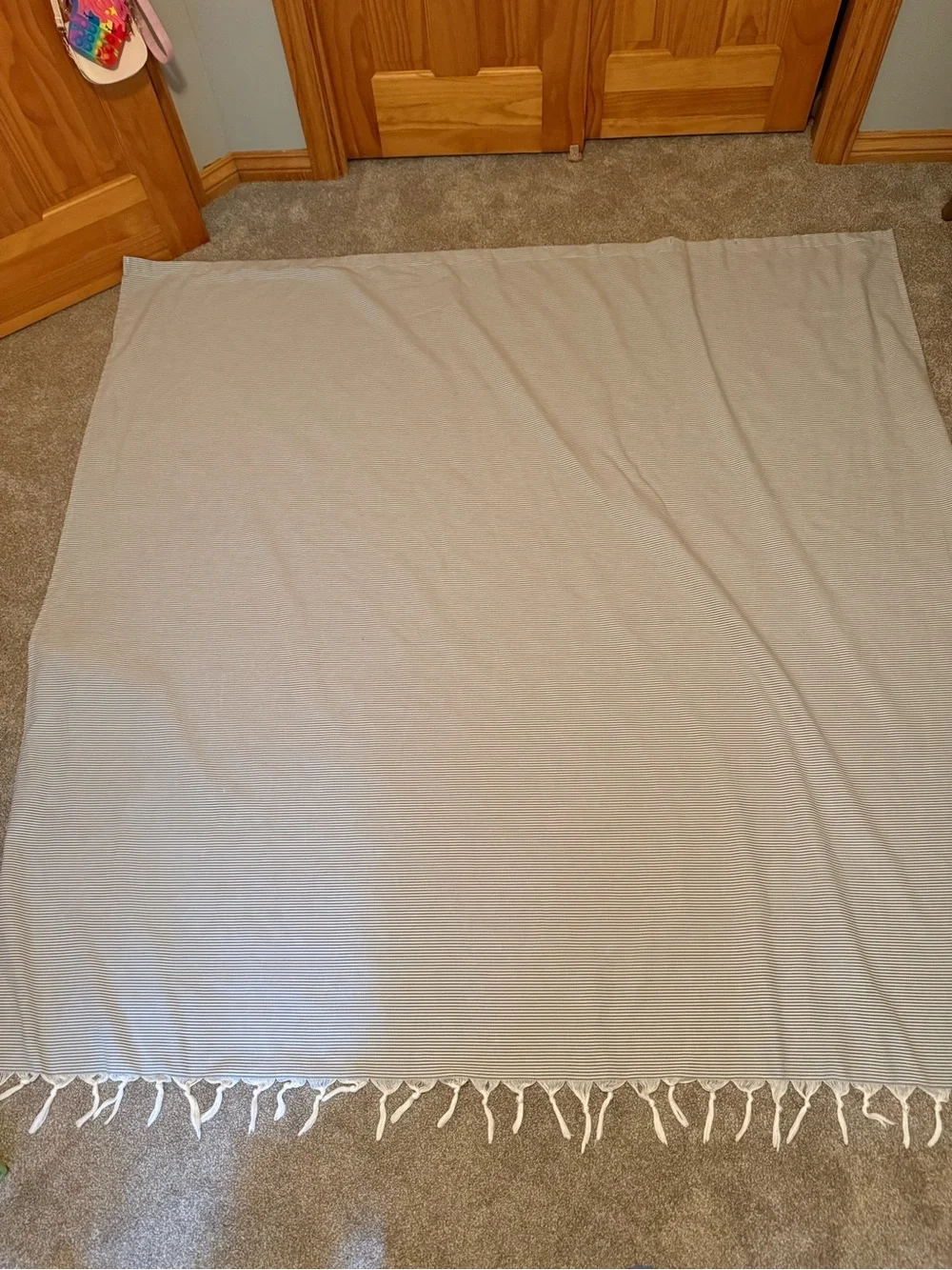 Hearth & Hand with Magnolia Striped Fringe Shower Curtain - Light Gray and White